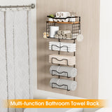 Towel Racks for Bathroom,Towel Rack Wall Mounted, 6 Tier Rolled Or Folded Towel Holder with Floating Shelves, Bathroom Towel Holder for Bath, Hand Towels,Metal and Wood LIDTOP