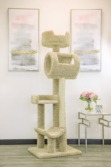 New Cat Condos 140003- Solid Wood Cat Climbing Tower Cat Tree, Beige New Cat Condos