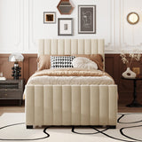 Merax Twin Size Velvet Upholstered Platform Bed, Wood Bed Frame with Twin Size Trundle, Beige Merax