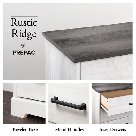 Prepac Rustic Ridge Farmhouse Dresser, Washed White Dresser for Bedroom, Chest of Drawers with 5 Drawers 18.5" D x 27.5" W x 43.5" H, ABDR-1605-1 Prepac
