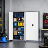 Yizosh Metal Garage Storage Cabinet with Lock, 71" Locking Tool Cabinet with 2 Doors and 5 Shelves, Tall Steel Cabinet for Garage, Heavy Duty File Cabinet for Office, School (Gray White) Yizosh