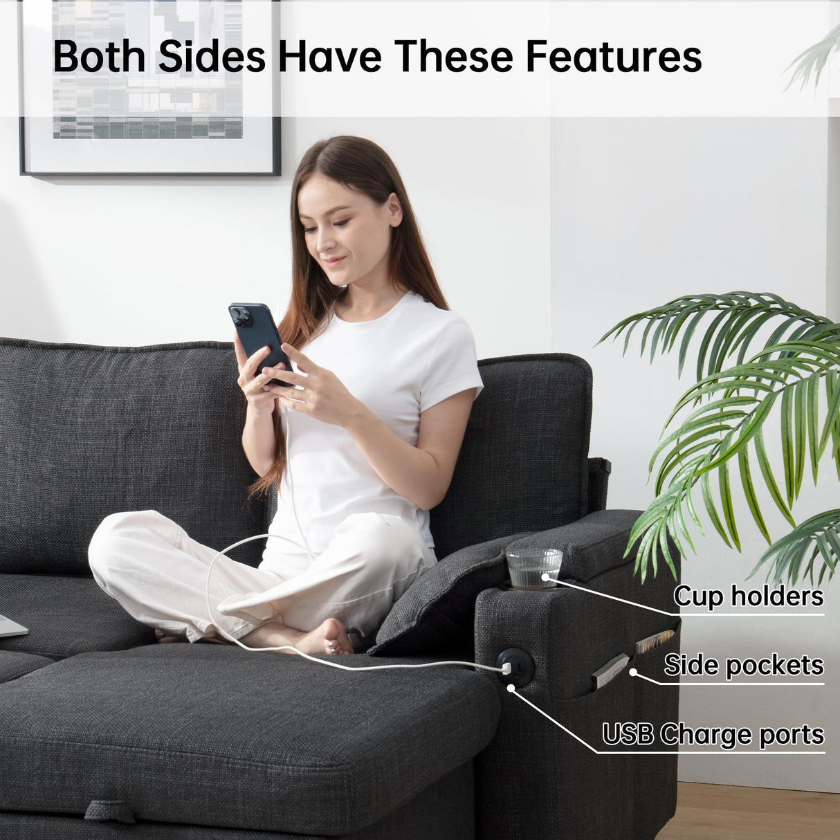 DURASPACE Sofa Bed Sleeper Sofa Pull Out Couch with Double Storage Chaise, Sectional for Living Room, U Shaped Couch with Removable Covers (Dark Gray) DURASPACE