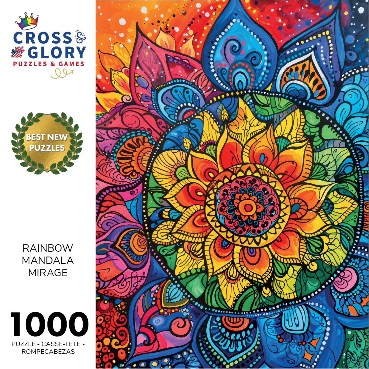 Cross & Glory - Rainbow Mandala Mirage - 1000 Piece Jigsaw Puzzle for Adults | Mesmerizing Colorful Design | Premium Quality | 20x27 Inches | Perfect for Family Fun Cross & Glory