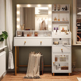 AOGLLATI Makeup Vanity with Lights in 3 Colors, Vanity Desk with Mirror and Lights, White Vanity Table with Charging Station, Makeup Desk with Unique Separation Design AOGLLATI