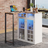 amzzar Wine Bar Cabinet with LED Lights, Small Liquor Cabinet for Home with Glass Holders and Wine Racks, Mini Home Bar with Power Outlet, Modern Rotating Coffee Bar Table for Office (White) amzzar