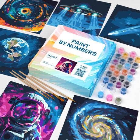 LuwoArte 6 Pack Paint by Numbers Kit for Adults – Art of The Universe & Outer Space Style – Paint by Numbers for Adults Beginners – DIY Adult Paint by Number Kit – 7.87 x 7.87 inch LuwoArte