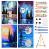 4 Pack Paint by Numbers Kits for Adults Beginners Framed Canvas, Adult Paint by Number Kit with Easel, Moon Mountain Landscapes Painting by Numbers for Beginners, Arts and Crafts for Decor 8x12inch Genius maker