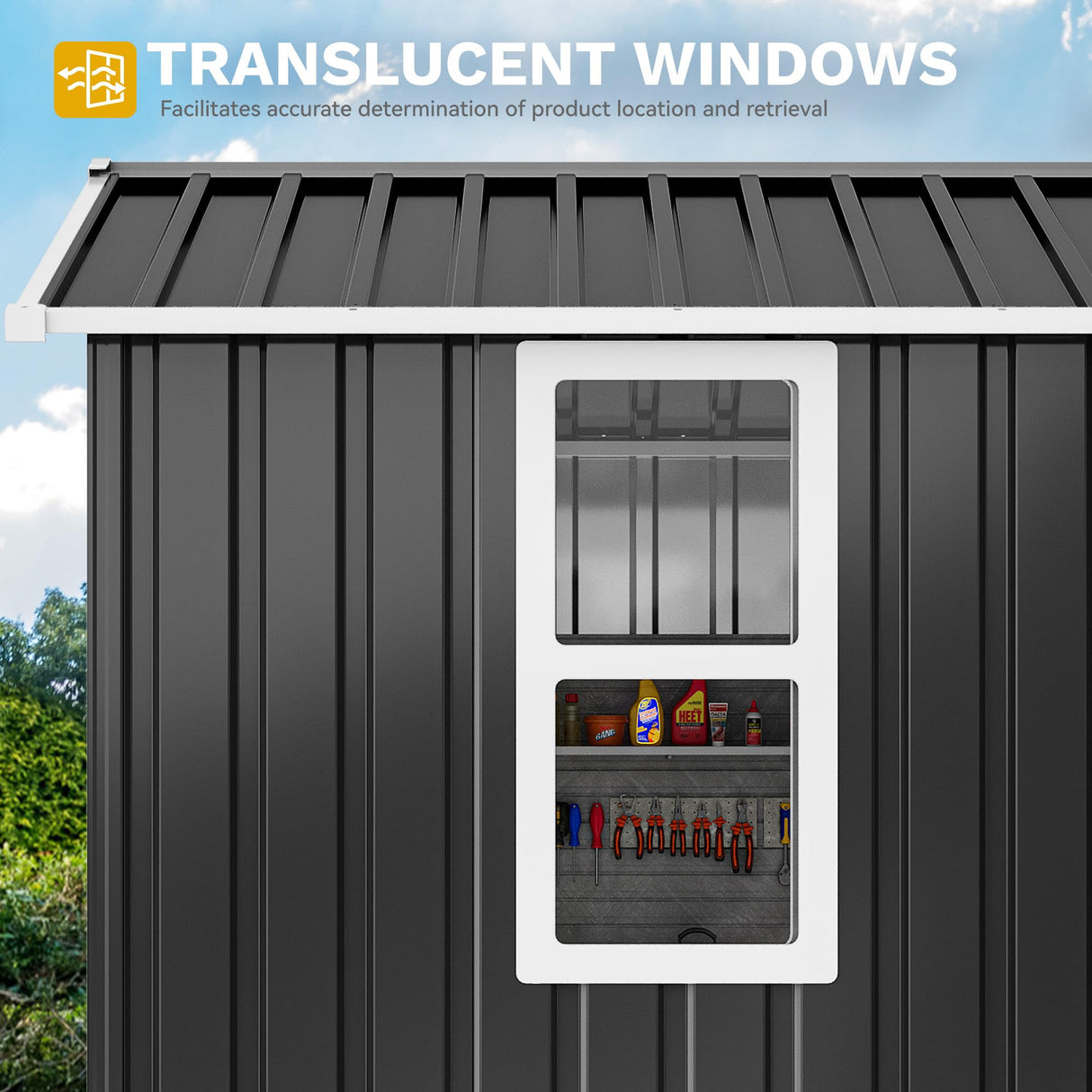 DWVO 6x4ft Metal Outdoor Storage Shed with Window, Lockable Tool Storage Sheds, Steel Garden Sheds with Sloped Roof for Backyard, Patio, Garage, Lawn, Gray + White DWVO