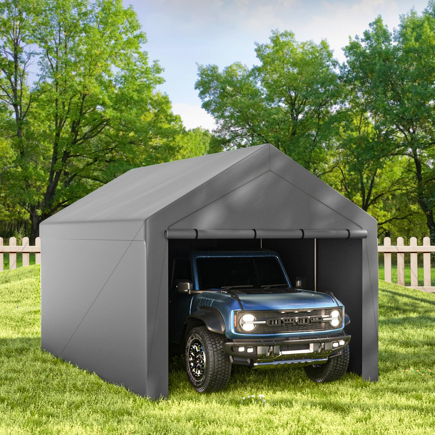 Outdoor Carport 10x20ft Heavy Duty Car Tent, Portable Garage Canopy Storage Shed, Car Shelter with Detachable Side Walls&Doors, All-Season Tarp for Car and Boat D Grey