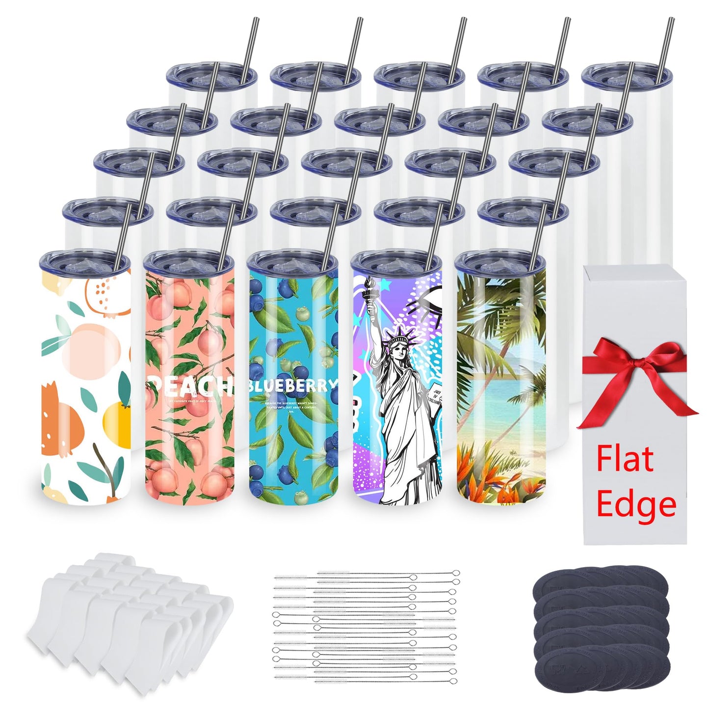 SAPVRIT 25 Pack 20oz Sublimation Tumblers Bulk With Flat Edge, 20OZ Flat Sublimation Tumbler Blank, Skinny Straight Stainless Steel Blanks Cups with Individual Box (25 PACK 20OZ FLAT EDGE)