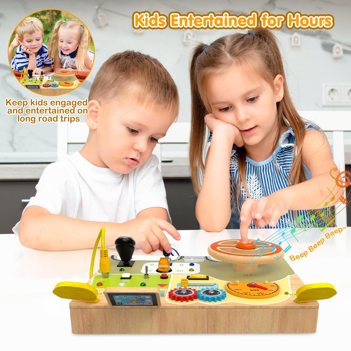 JGOBUB Montessori Toddler Toys - Baby Wooden Busy Board - Sensory Toys with Light Switch - Travel Toys for Educational Toddler Activities for Toddlers 1 2 3 4+ Year Old JGOBUB
