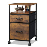 DEVAISE 2 Drawer Mobile File Cabinet, Rolling Printer Stand with Open Storage Shelf, Fabric Vertical Filing Cabinet fits A4 or Letter Size for Home Office, Rustic Brown Wood Grain Print DEVAISE