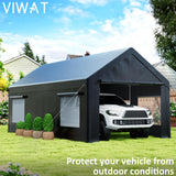 VIWAT Carport 12x20 FT Heavy Duty Carport Canopy with Enhanced Base & Side-Opening Door, Portable Garage for Pickup, Boats, Car and Truck, Black VIWAT