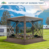 COBIZI Pop Up Gazebo Screen Tent Screen House for Camping, 10FTx10FT Screen Room with Mosquito Netting, Hub Tent Instant Screened Canopy with Carrying Bag and Ground Stakes, Brown COBIZI