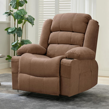 GarveeHome Wide Manual Recliner Chair for Adults – Widen Oversize Overstuffed Breathable Fabric Lounge Chair with 3 Angle Modes 2 Cup Holders Side Pockets GarveeHome