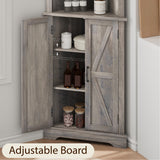 Smuxee Tall Corner Storage Cabinet, Farmhouse Corner Cabinet with Barn Door and Adjustable Shelf, Wash Grey Freestanding Cabinet Organizer for Bathroom, Kitchen, Living Room Smuxee