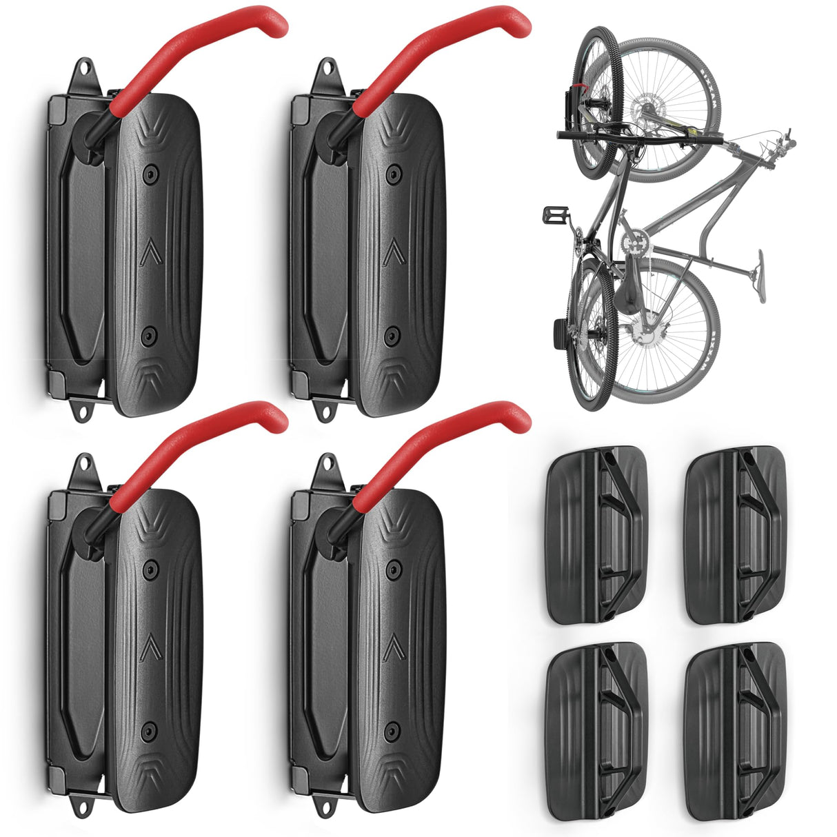 monTEK Swivel Bike Wall Mount, Bike Hangers for Garage, Wall Mount Bike Rack, Space Saving Sturdy Wall Bike Rack, Vertical Bike Rack Holds Up to 66 lbs - Bike Storage Rack for Garage, Red, 4 Pack monTEK