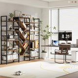 INNOD 70x70" Triple 5 Tier Book Shelf, Large Wooden Bookcase with 17 Open Display Shelf, Modern Tree Bookshelf Metal Frame Tall Book Case Furniture for Living Room Bedroom Home Office Rustic Brown INNOD