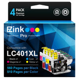 E-Z Ink Pro LC401XL LC401 Compatible Ink Cartridges Replacement for Brother LC401XL LC 401 XL to use with MFC-J1010DW MFC-J1012DW MFC-J1170DW (Black Cyan Magenta Yellow, 4 Pack) E-Z Ink Pro