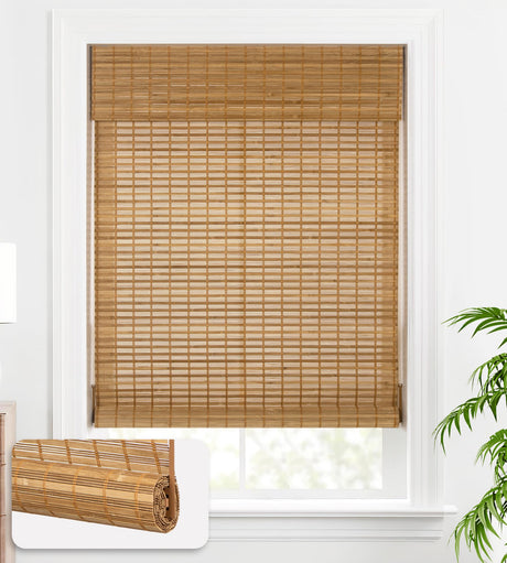 LazBlinds Cordless Bamboo Blinds, Bamboo Roll Up Shades for Windows, Light Filtering Wood Window Blinds, Bamboo Roller Shades for Indoor Home- Blinds Size: 45 1/5'' W x 72'' H, Squirrel LazBlinds