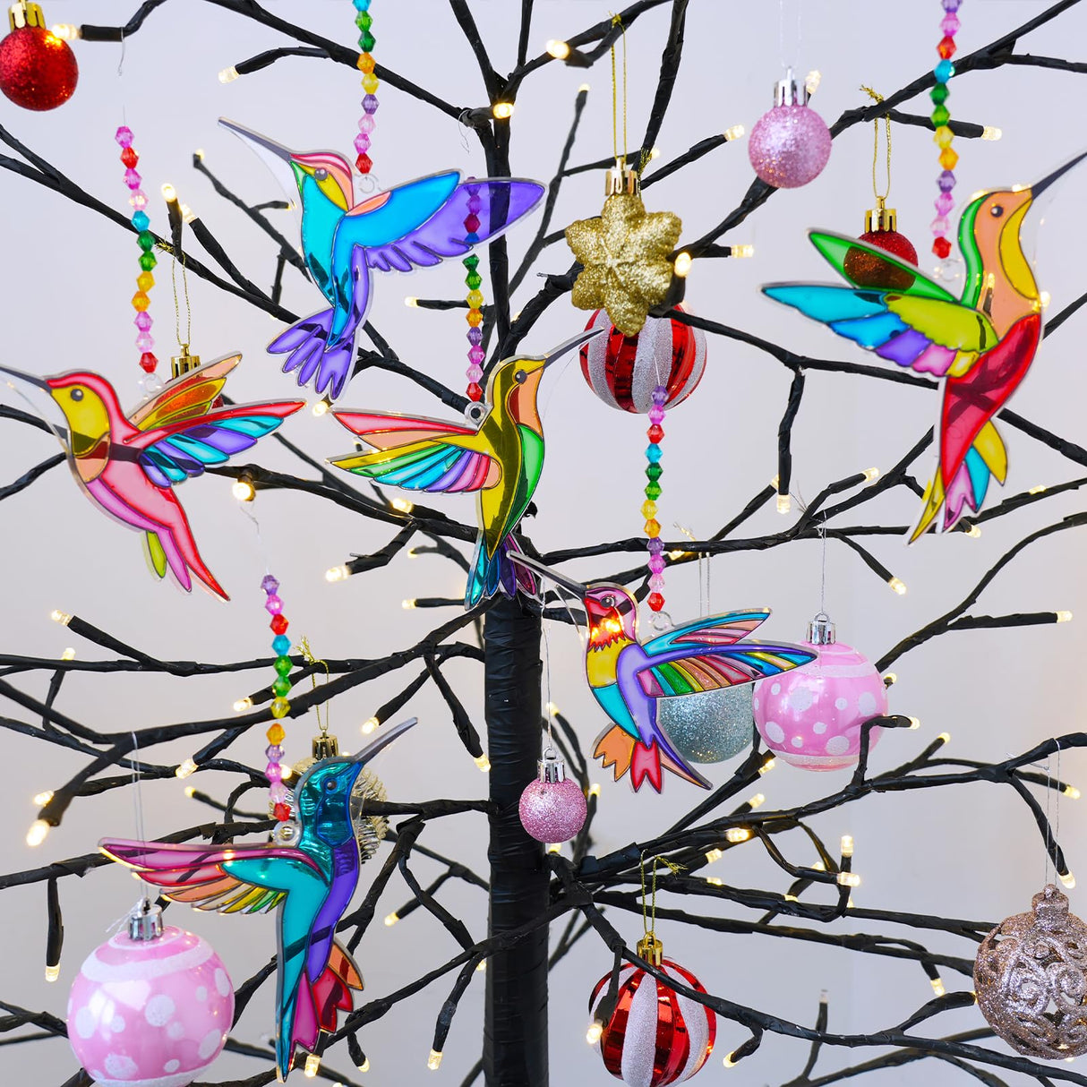 Winlyn 24 Sets Hummingbird Suncatcher Decorations DIY Window Paint Art Craft Kits Rainbow Bird Painting Kit for Kids Classroom Activities Birthday Spring Summer Camping Party Art Project Winlyn