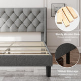 Feonase Queen Bed Frame with Upholstered Wingback Headboard, Platform Bed and Heavy Duty Wooden Slats Support, Easy Assembly, Noise-Free, No Box Spring Needed, Light Gray Feonase