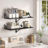 Heimlove Black Deep Floating Shelves for Wall, 16W x 12D Wood Wall Shelves Set of 2, Wide Floating Bookshelf for Living Room, Kitchen, Office, Bedroom and Decor Storage, with Metal Bracket - Black Heimlove