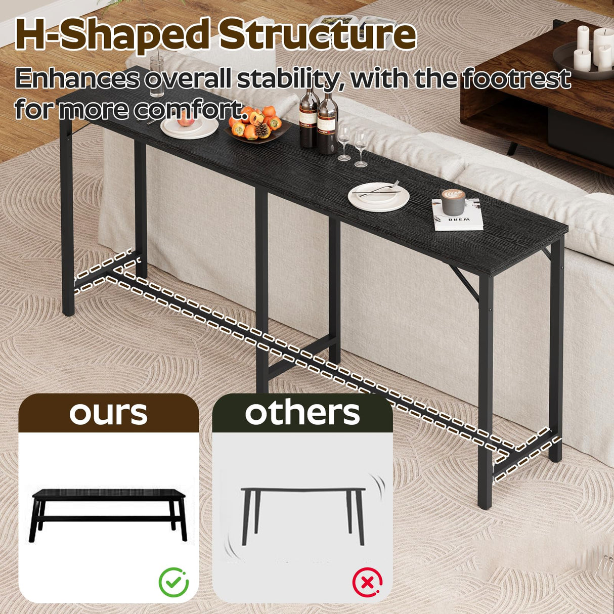 YATINEY 70.9" Bar Table and Chairs Set, Dining Table and Chair Sets, 3 Piece Counter Height Table and 2 Stools, Kithcen Table for Home Restaurant, Bar, Black BT09BB YATINEY