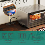 YITAHOME Large Bakers Rack with Power Outlet and Storage Cabinet, 47 Inch Farmhouse Coffee Bar Cabinet, Kitchen Microwave Stand with Wine Shelves and 12 Hooks, Rustic Brown YITAHOME