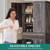 YITAHOME 72'' Tall Kitchen Pantry Cabinets, Farmhouse Storage Cabinets with Barn Doors, Drawer ＆ Adjustable Shelves, Rustic Wood Cupboard for Dining Room, Living Room, Gray Rustic YITAHOME