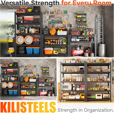 KILISTEELS Metal Garage Shelving Unit, Heavy Duty 5-Tier Adjustable Storage Shelves,3000 lbs Capacity, Industrial Shelves for Heavy Tools and Equipment, Ideal for Garage, Warehouse, Pantry, Basement KILISTEELS