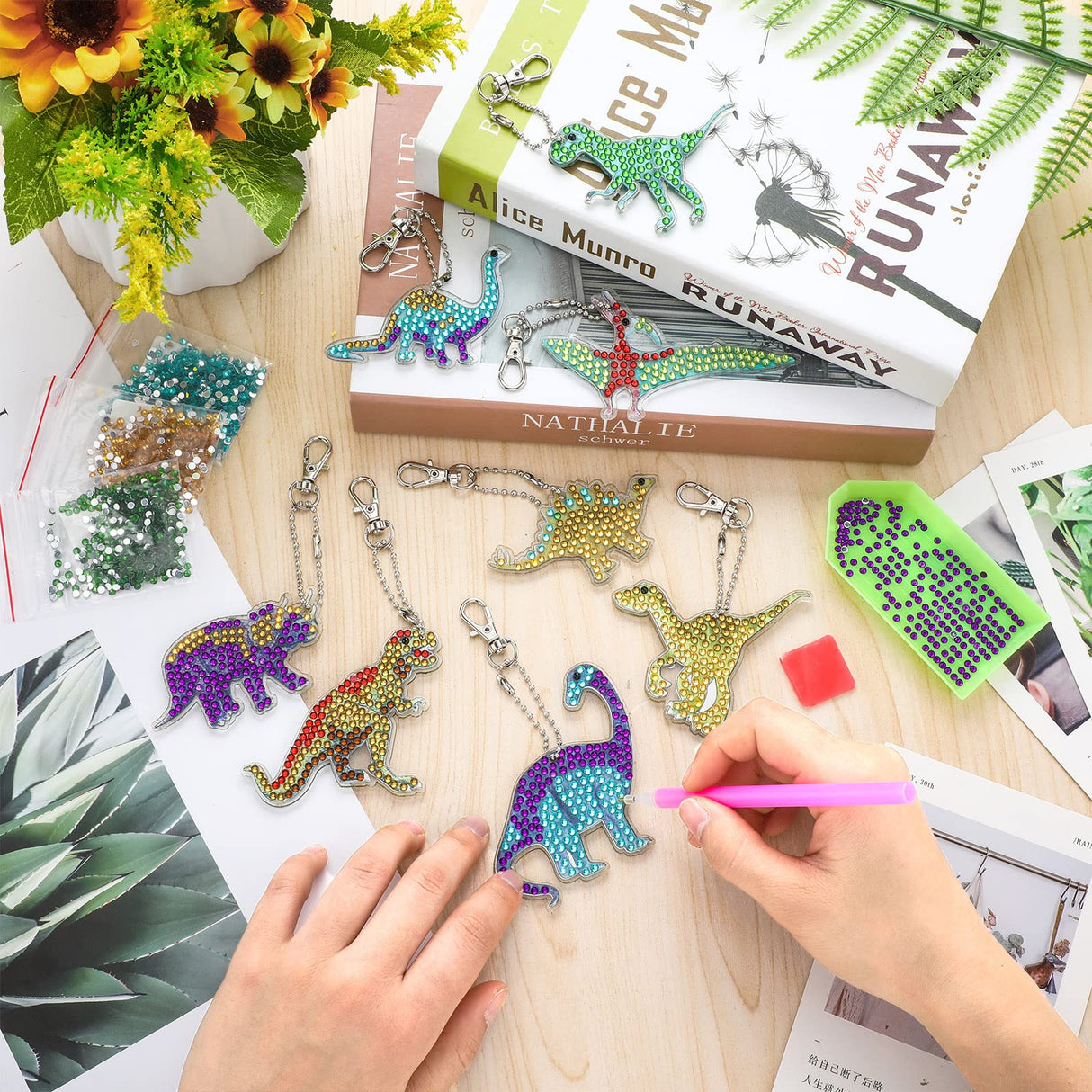 MTLEE 8 Pcs Diamond Art Keychains Kids Arts and Crafts 5D Diamond Art Kits Gem Keychains for Boys Girls Ages 8-12 DIY Gift Birthday Party(Ocean Style) MTLEE