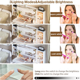 FURNJOYLIFE Makeup Vanity Desk with Mirror and Lights & Charging Station,Modern Glass Top Big Vanity Table with 5 Drawers,Sliding Storage Wall-Mounted Jewelry,3 Shelves for Bedroom,White FURNJOYLIFE