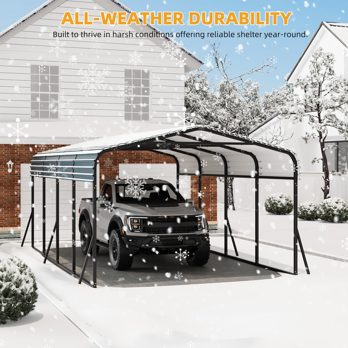12' x 20' Heavy Duty Metal Carport with Galvanized Steel Roof, Metal Roof Carport with Enhanced Base, Tall Metal Carport Kits Garage for Tractors, Pickup, Boat, Car LuyFuitre