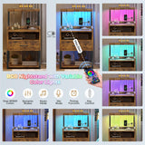 VIAGDO Nightstand with Charging Station and LED Lights, Rustic Brown Night Stand with Drawer, Modern End Side Table with Open Storage Shelves, Bedside Tables for Bedroom, Office VIAGDO