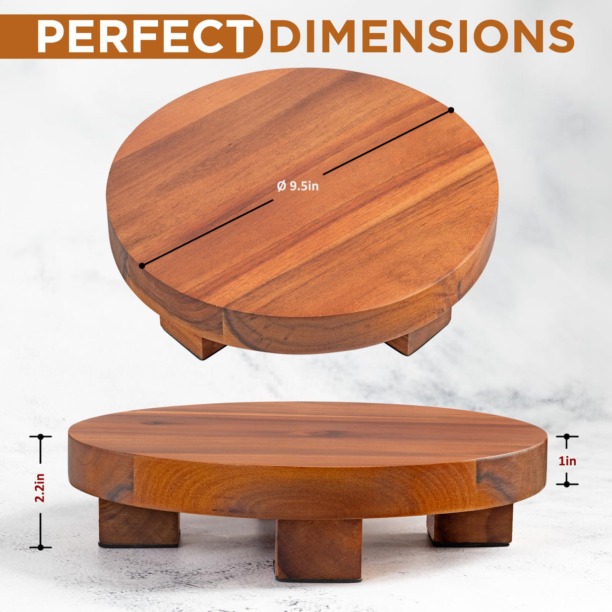 Demigo Round Wood Riser Board 9.5 inches, Natural Acacia Wood, Farmhouse Plant Holder, Multi-Purpose Display Stand, Wooden Pedestal for Soap, Plants, Candles, Countertop, Kitchen, Bathroom Demigo