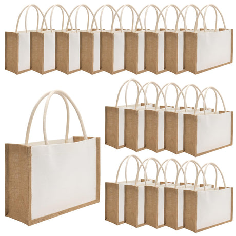 YOUKE OLA 20 Pack Burlap Tote Bags Jute Tote Bags Reusable Water Resistant Beach Bag Blank Canvas Grocery Bag for Women Bridesmaid Wedding Gift DIY 12.6 x 8.3 x 5.1 Inch YOUKE OLA