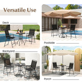 COSTWAY 3 PCS Patio Table and Chairs Set, Bistro Furniture with DPC Tabletop, Umbrella Hole, Outdoor Bar Set with Round Table and 2 Folding Counter Height Chairs for Poolside, Deck, Porch, Black COSTWAY
