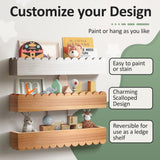 Green Goods Supply Scalloped Shelves - Set of 2 Pre-Assembled 15.6inch Floating Nursery Book Shelves, Scalloped Book Shelf - Kids Wall Bookshelf, Nursery Decor, Floating Shelves for Wall Green Goods Supply