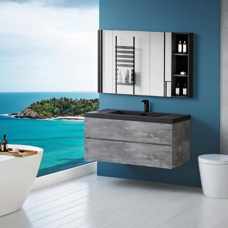 48 inch Floating Bathroom Vanity with Sink, Modern Wall-Mounted Bathroom Storage Vanity Cabinet with Black Quartz Sand Top Basin and Soft Close Drawers,Clean and Functional，Closeout Bathroom Vanities WoodArtSupply