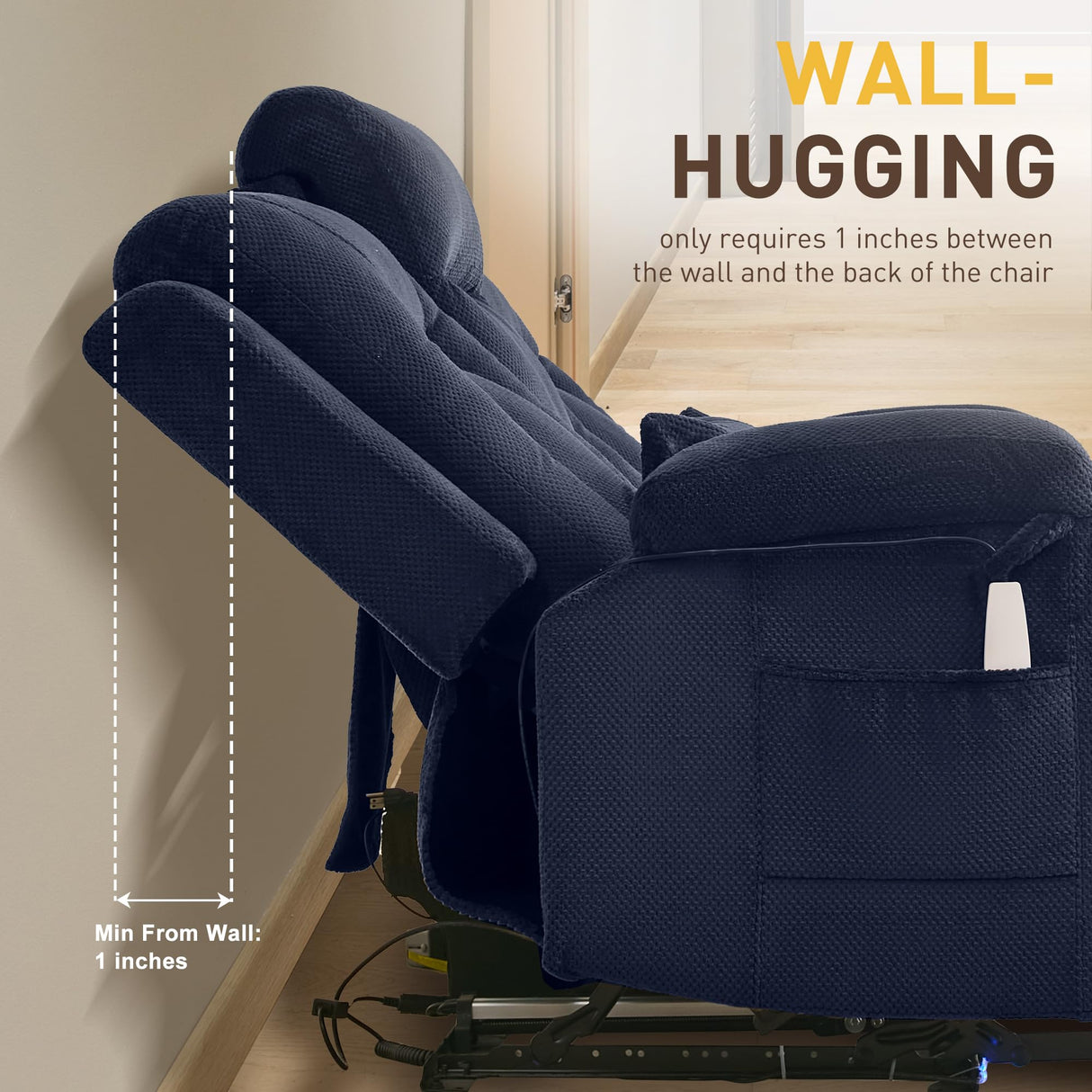 SnyFivv 68.9" Wall Hugger Recliners, Power Loveseat Recliner Sofa with Flip Back Console/Bluetooth Speaker/AC Outlets/LED Lights/Lumbar Pillows for Living Room, Movie Room, RVs, Home Theater (Blue) SnyFivv