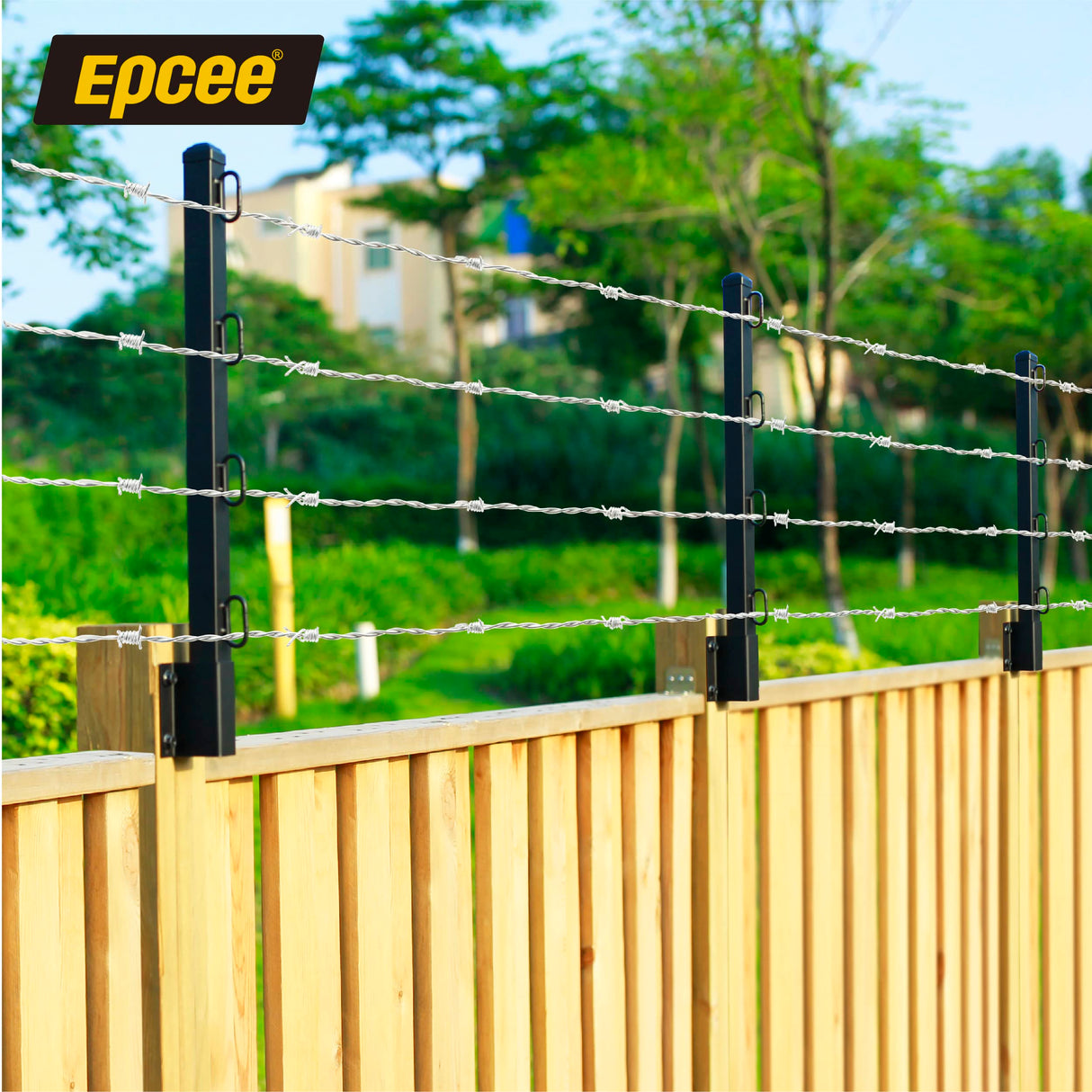 Epcee Fence Post Extender, 23.5" Fence Barbed Wire Extend Arm，for Outdoor Fences to Increase Height, Protect Privacy and Pets Jumping Off (Wooden Wall-4 Pack) Epcee