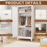 pozdeg 71" Metal Armoire Wardrobe Closet, Tall Clothing Storage Cabinet with Hanging Rods, Household Closet Organizers with Adjustable Shelves for Home Office or Gym (White) pozdeg