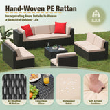 Greesum Patio Furniture Sets 9-Pieces Outdoor PE Rattan Sectional Sofa with Thickened Cushions and Glass Coffee Table,Beige Greesum