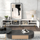 Bonzy Home 86" LED TV Stand, Modern Entertainment Center up to 90" TV, Television Console Table with Storage Cabinets for Living Room, White Bonzy Home