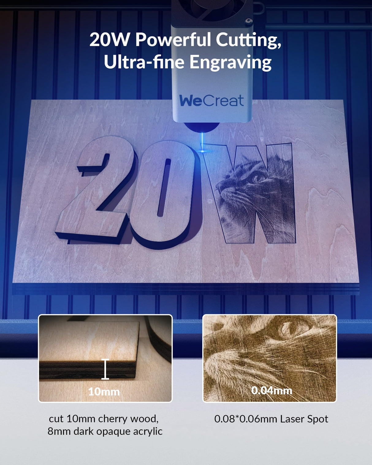 WECREAT Vision 20W(20,000mW) Laser Engraver, 4-in-1 Desktop Diode Laser Engraver and Cutter with Rotary, Smart Camera, Auto-Lifting Enclosure, Air Assist and Laser Bed for Wood Acrylic Metal WECREAT