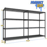 REIBII 72.8" W Storage Shelves Load 1500LBS, 4 Tier Metal Shelving Unit Wire Shelving for Storage Rack Heavy Duty Metal Shelves for Garage Pantry Kitchen, 17.7" D x 72.8" W x 59" H REIBII