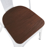 Nazhura Metal Dining Chair Farmhouse Tolix Style for Kitchen Dining Room Café Restaurant Bistro Patio, 18 Inch, Stackable, Waterproof Indoor/Outdoor (Sets of 4) (White with Wood Padding) Nazhura