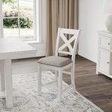 Signature Design by Ashley Robbinsdale Farmhouse Upholstered Barstool, Set of 2, X-Back, Nailhead Trim, Wood, 24.75" H, White & Light Gray Signature Design by Ashley