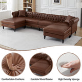 U Shaped Chesterfield Sofa, Oversized Sectional Faux Leather Couch, Chaise Ottoman Sofa Upholstered Accent Tufted Couch with Rolled Armrest and Nailhead for Living Room, Office - Brown ORRD